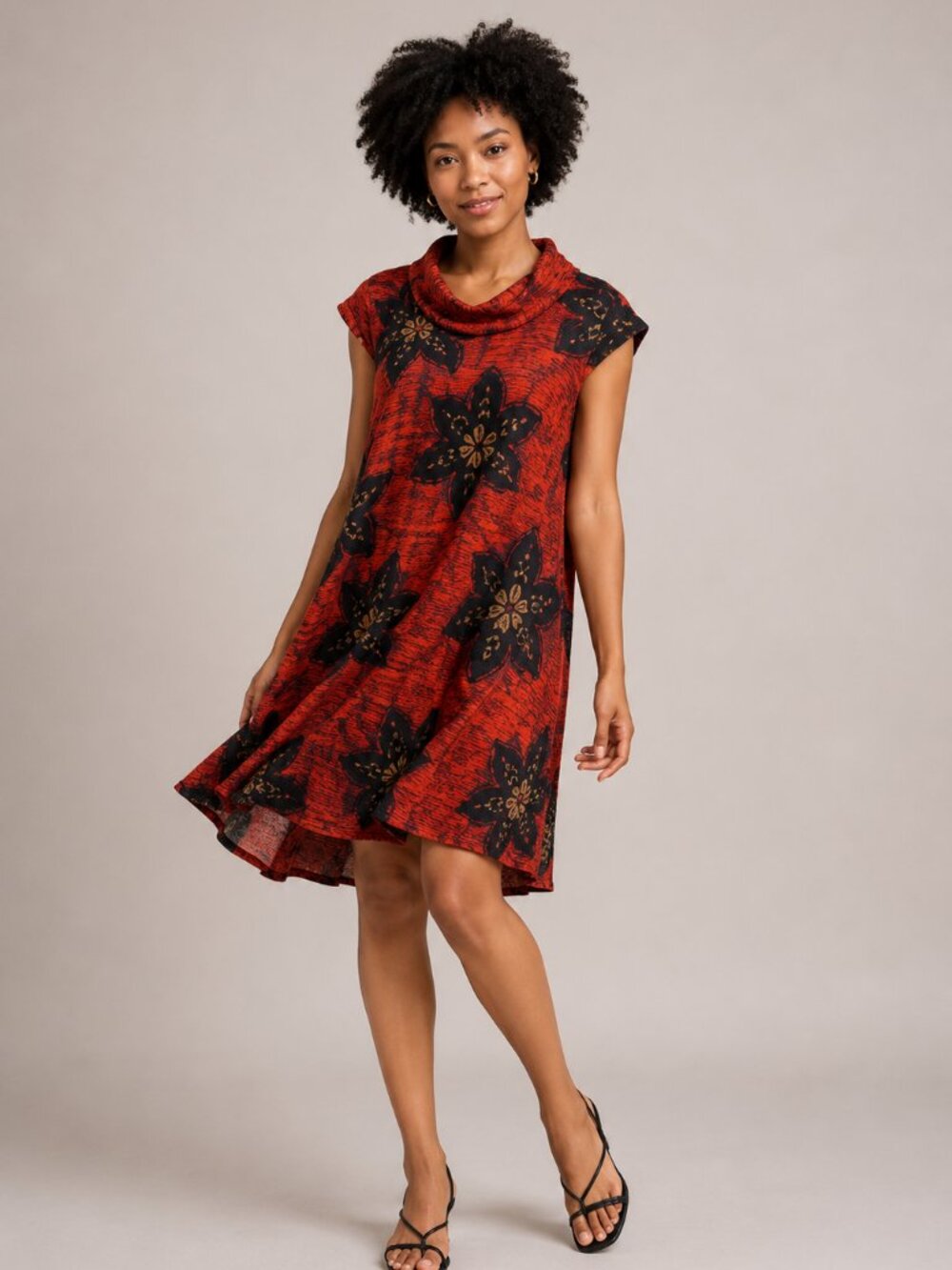 Red African Wax Print A Line Dress Womens Handmade Style 24 PTP